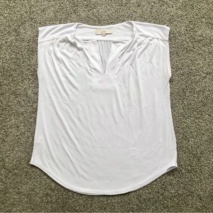 LOFT white split neck top
